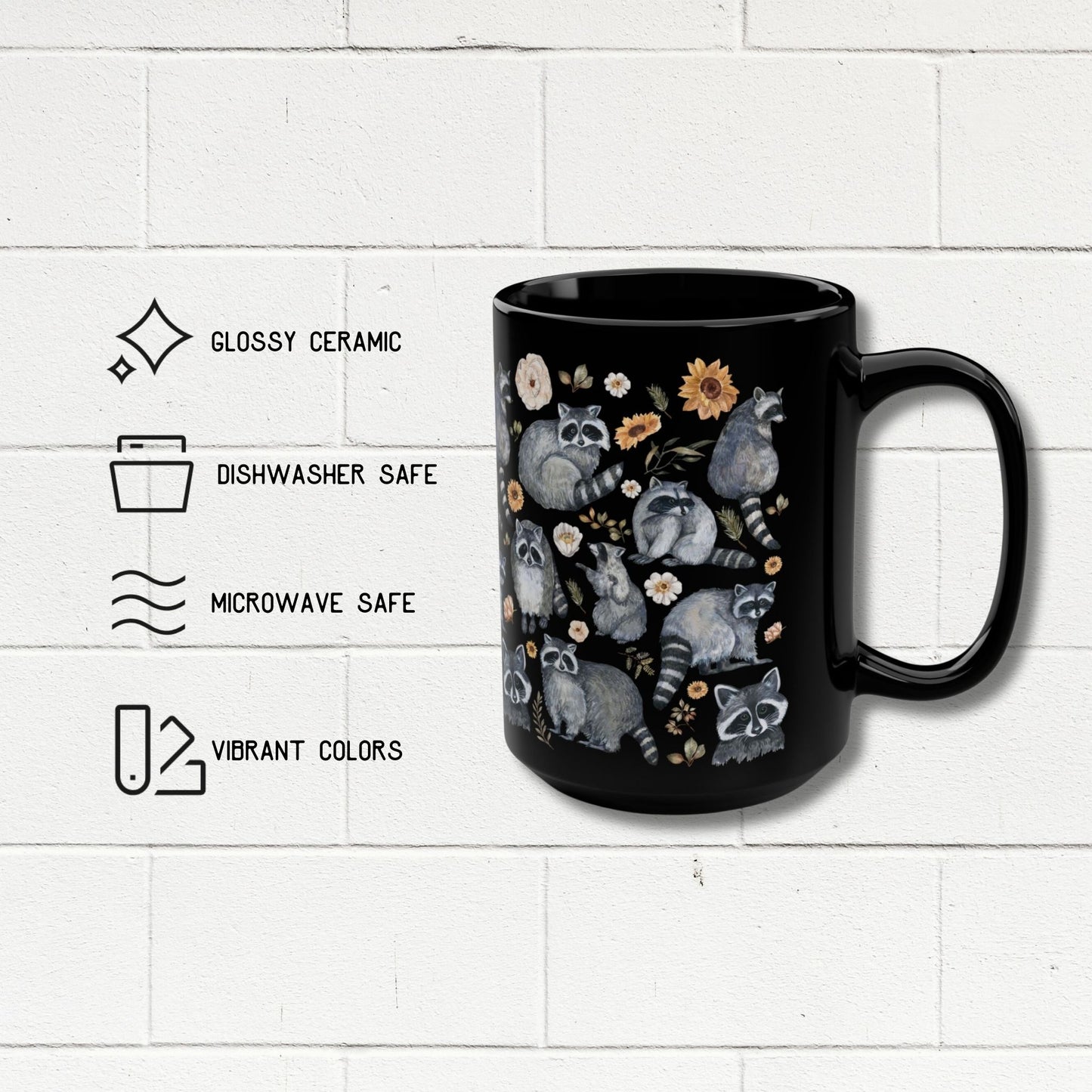 Cute Floral Raccoon Mug