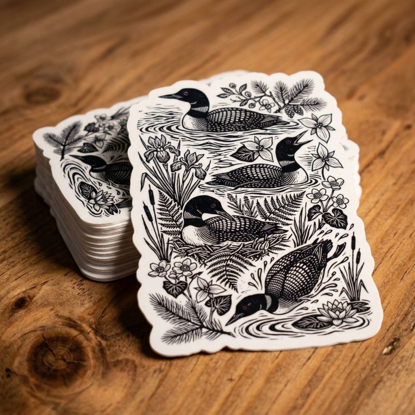Linocut Loons Clear Die Cut Sticker