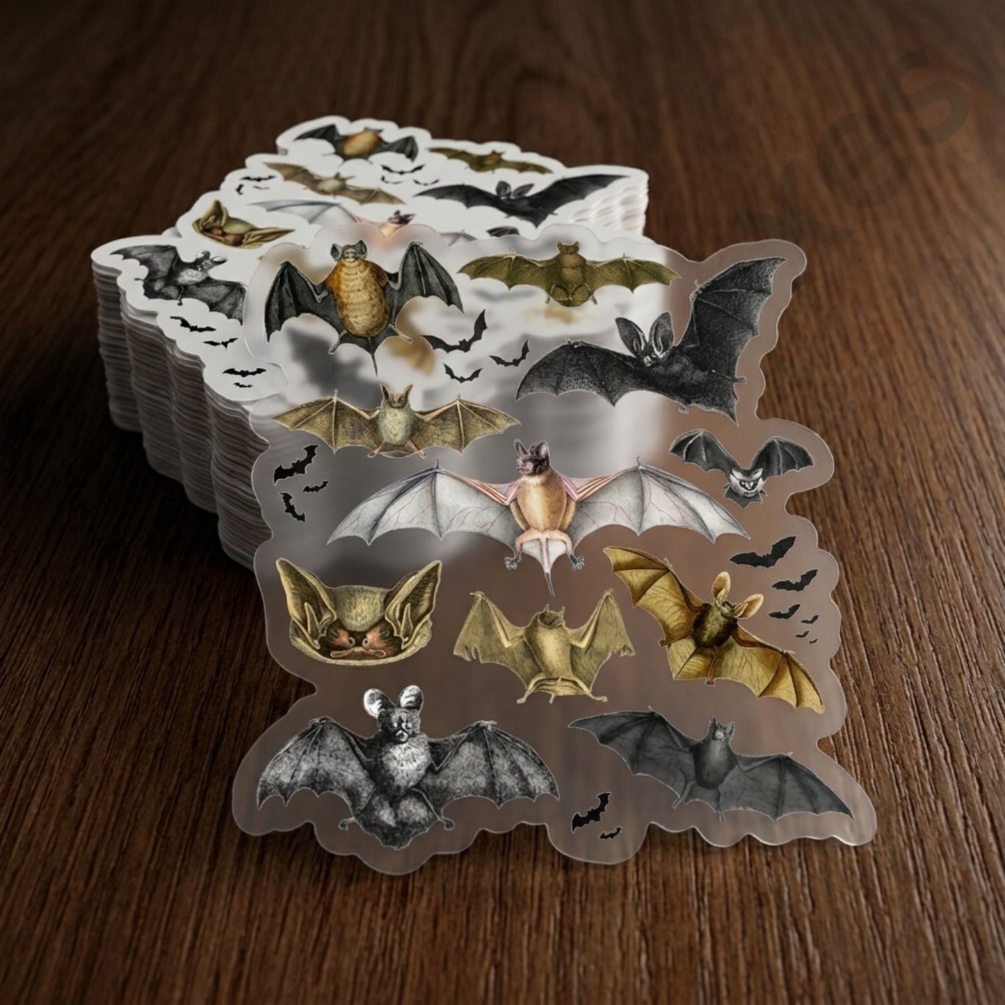 Vintage Bats Clear Die Cut Sticker