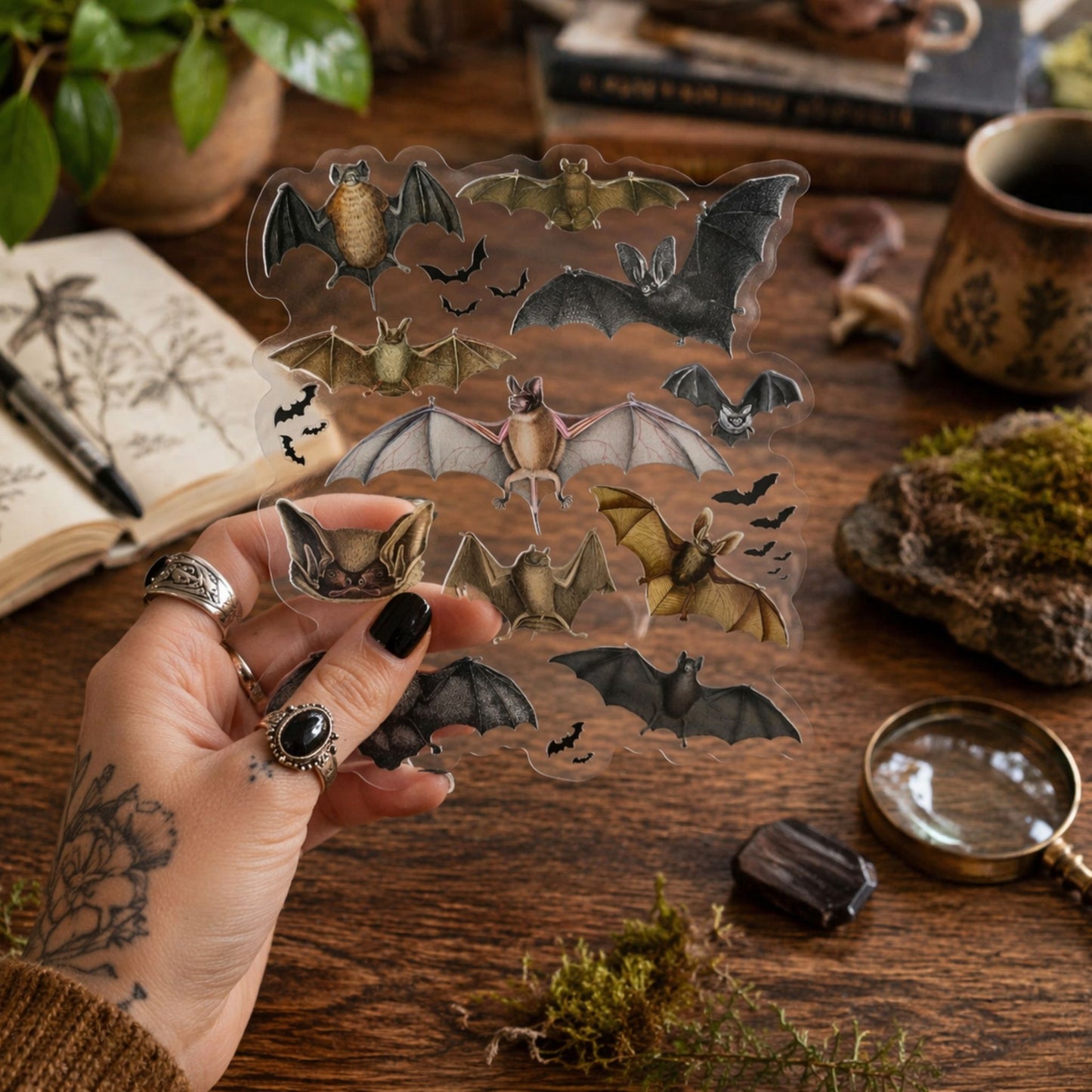 Vintage Bats Clear Die Cut Sticker