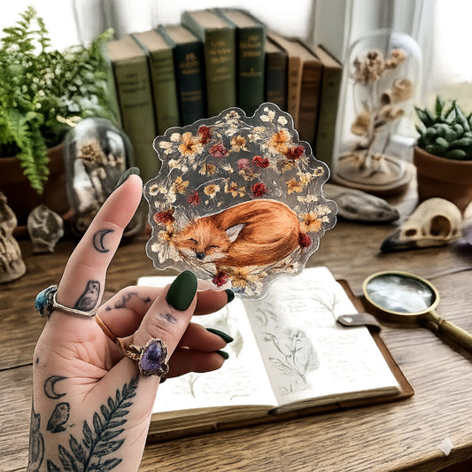 Floral Fox Clear Die Cut Sticker