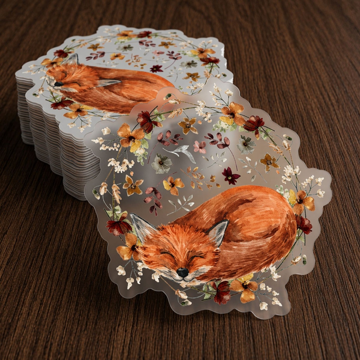 Floral Fox Clear Die Cut Sticker