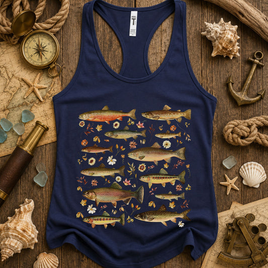 Vintage Floral Trout Racerback Tank Top