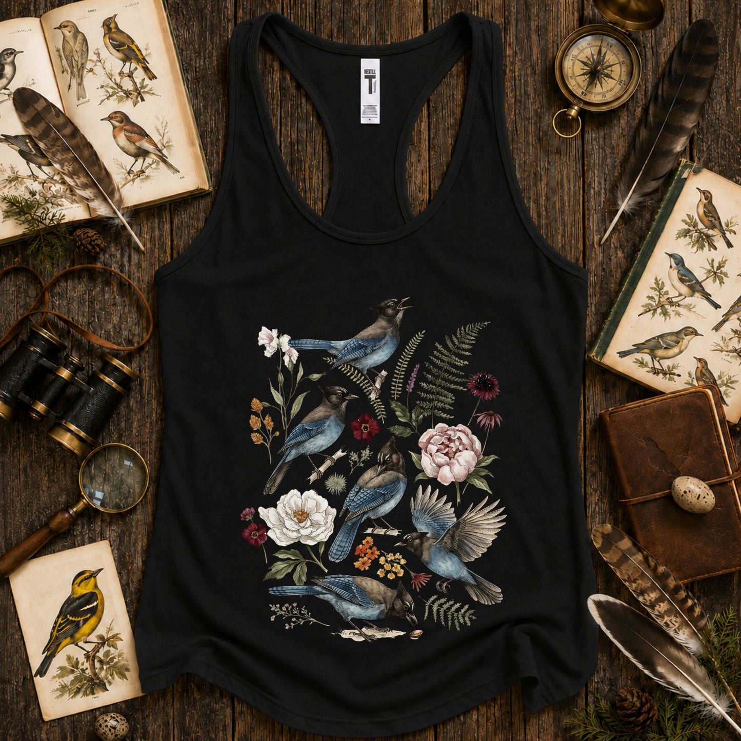 Floral Stellers Jay Bluejay Bird Racerback Tank Top