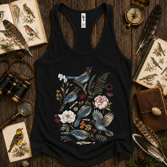 Floral Stellers Jay Bluejay Bird Racerback Tank Top