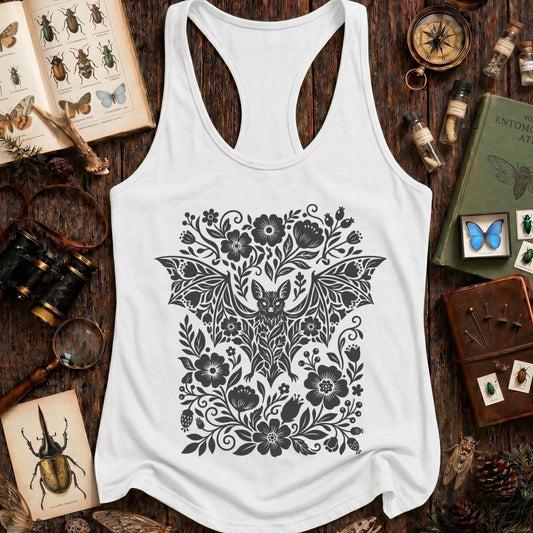 Linocut Floral Bat Racerback Tank Top