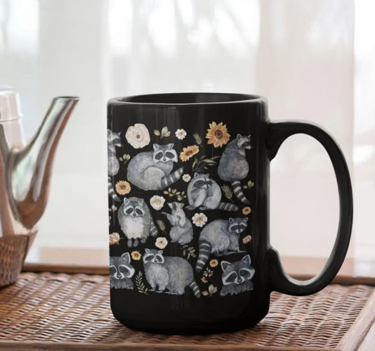 Cute Floral Raccoon Mug